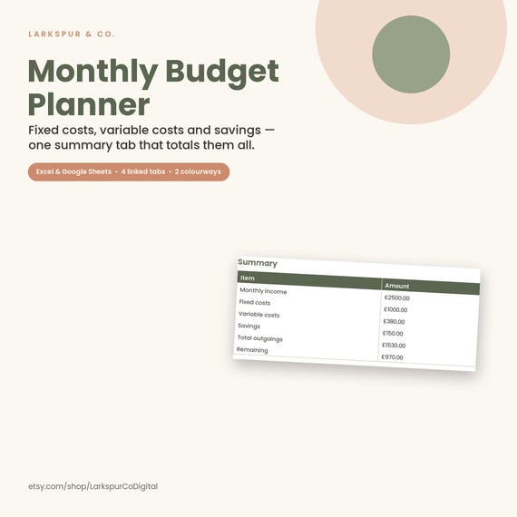 Monthly budget planner spreadsheet